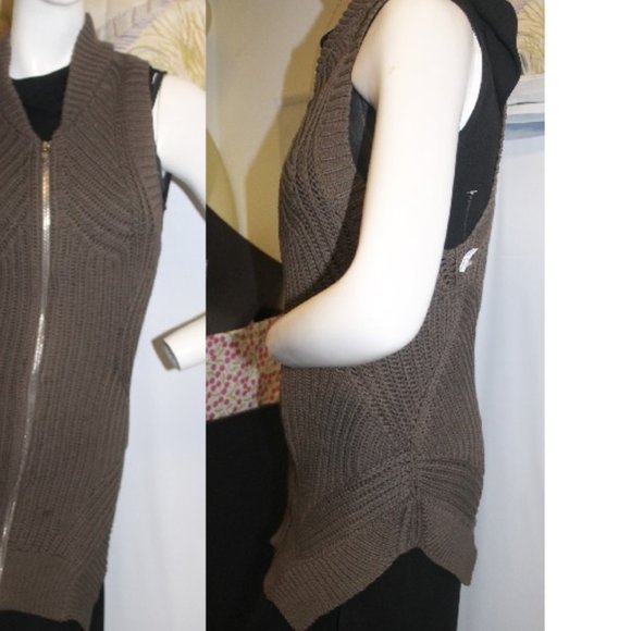 New Alexander Wang Long Zip Front  Cable Knit Chunky Sweater Vest Jacket - Picture 5 of 11